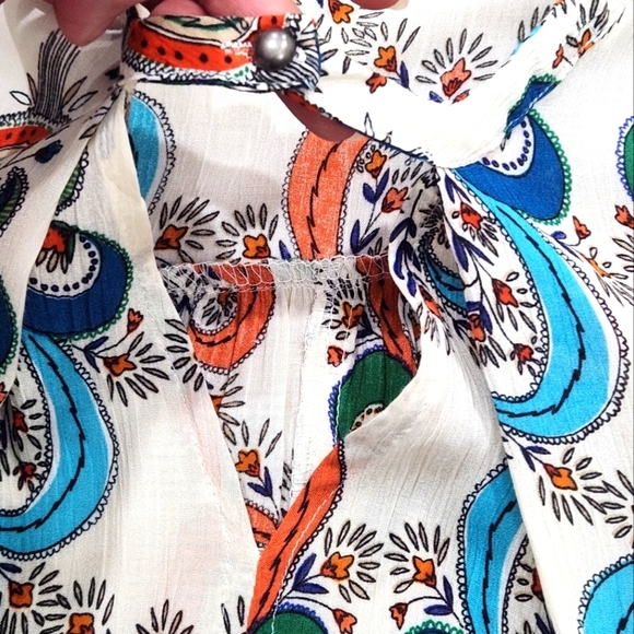 Umgee Boho Colorful Paisley‎ Peasant Babydoll Mini Dress Large Open Shoulder S - Picture 5 of 7